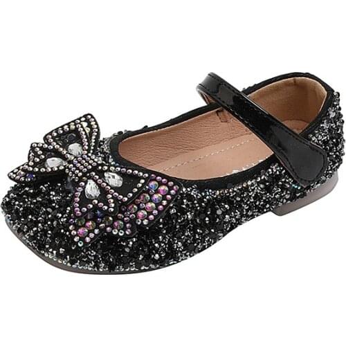Girls' Single Shoes Princess Shoe 2021 Childrens Soft-soled Girls Pearl Sequins Sweet Bow-knot Casual Flats Cute for Wedding