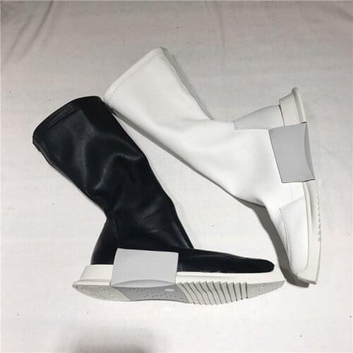 Street White Boots Women Punk Style Platform Genuine Leather Elastic Sock Ankle Boots Lovers Height Increasing High-Top Sneakers