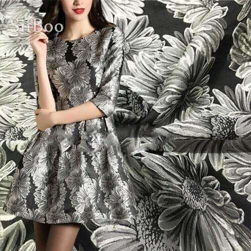 American retro style grey red floral jacquard brocade fabric for dress coat autumn winter jacquard tissue for sewing SP3785