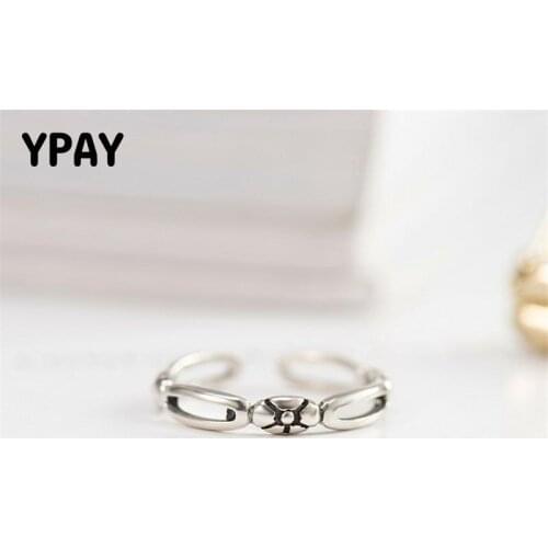 YPAY Korea Style Tiny Flowers Open Rings for Women Genuine 925 Sterling Silver Adjustable Toe Ring Fine Wedding Jewelry YMR340