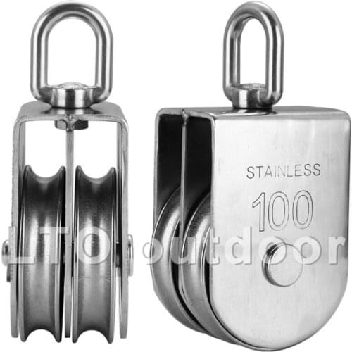 1/2PCS Stainless Steel Double Pulley Crane Industrial Steel Wire Rope Bearing Ring Hanging Wheel Rail Wheel Hardware Accessories