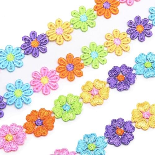 1 Yard Colorful Daisy Flower Lace Trim Knitting Wedding Embroidered Diy Handmade Patchwork Ribbon Sewing Supplies Crafts