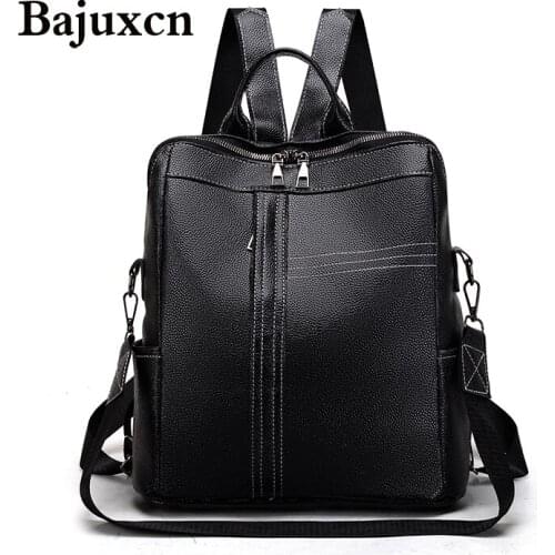 2021 summer new fashion black backpack soft leather school bag large capacity shoulder bag multifunctional travel bag