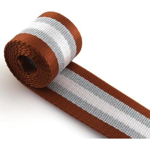 38mm Nylon webbing Brown striped heavyweight Webbing bag strapping for bag making,pet collar, belts webbing By the yards