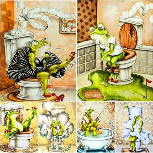 5D DIY Diamond Painting Toilet Frog Rhinestone Full Square/Round Drill Embroidery Cross Stitch Kit Mosaic Art Picture Home Decor