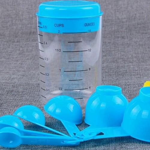7 Pcs/Set Blue Plastic Measuring Cup Kitchen Measuring Tools Spoons Sets for Kitchen Baking Coffee Graduated Spoons Measuring