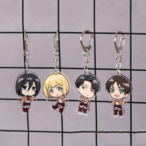 Attack on Titan Anime Figure Keychain Levi Ackerman Mikasa Ackerman Eren Jaeger Armin Arlert Acrylic Action Toys Figurine Model