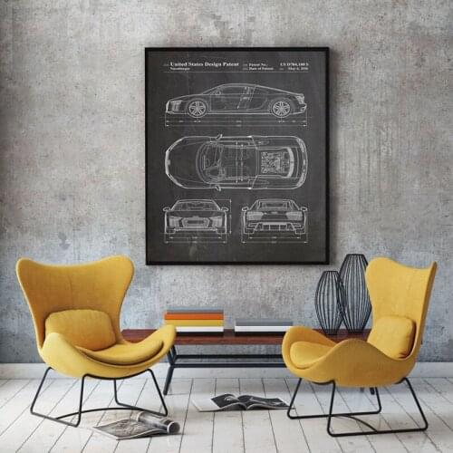Car Enthusiast,Audi R8 artwork, Auto wall art ,Transportation poster, room decor, print,blueprint, gift idea,wall Decorations