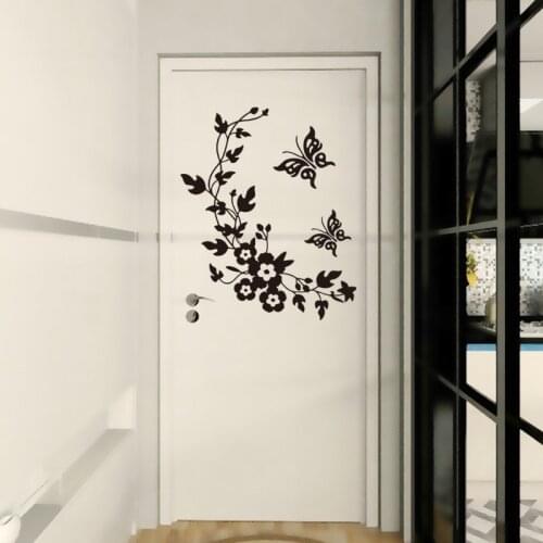 Butterfly Flower Vine Toilet Wall Stickers For Bathroom Refrigerator Kicthen Decoration Wall Decal Home Decor PVC Door Art Mural