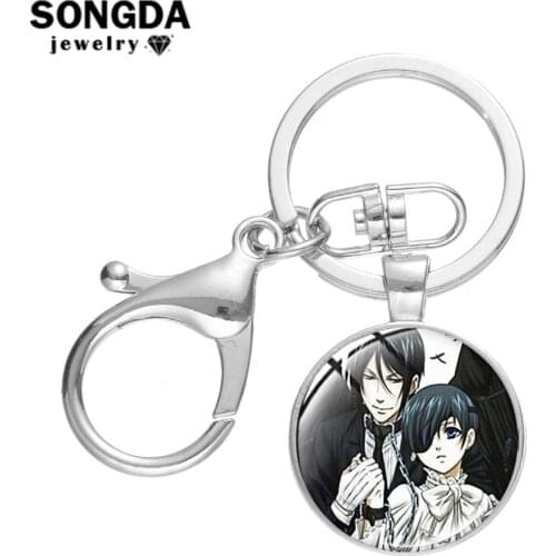 SONGDA Japanese Popular Anime Black Butler Keychain Ciel Phantomhive Sebastian Michaelis Figure Metal Key Chain Cosplay Trinkets
