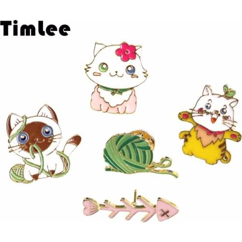 Timlee X282 Cute Cartoon Cat Animal Fish Skeleton Brooch Pins,Fashion Jewelry Wholesale