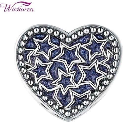 Wuziwen Heart Shape Purple Blue 925 Sterling Silver European Charm Beads For Women Bracelet Necklace DIY Jewelry Making 1B0081