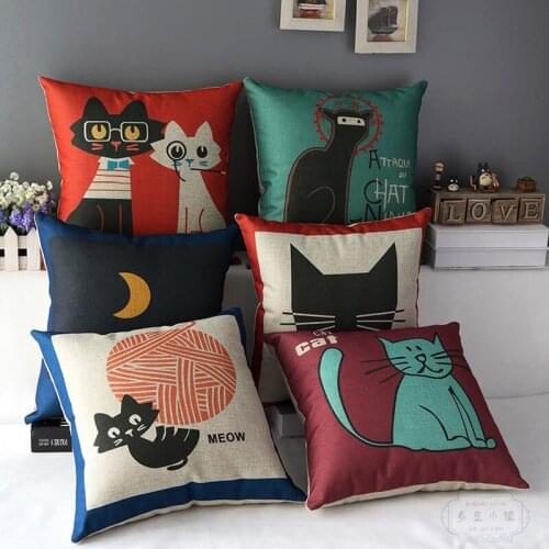 Cat cushion cover conjies decorative pillow cover coussin almofadas linen sofa throw pillows chair cushions home decor