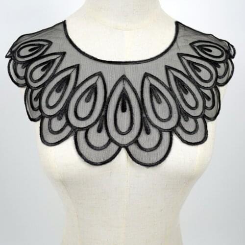 Black Lace Embroidered Venise Floral Lace Applique Neckline Collar For Wedding Bridal Dress Scrapbooking BW022