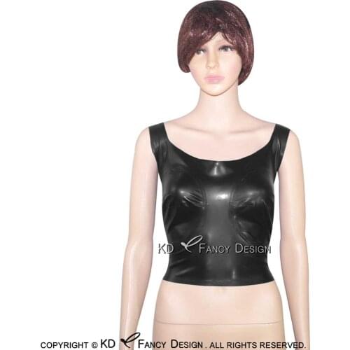 Black Sexy Latex Crop Top With Glued Breasts Rubber Bra Lingerie Brassieres Clothes Top BRA-0010