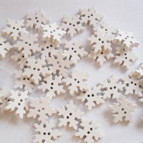 Hot Sale 100pcs 18mm White Christmas Snowflake Wooden Buttons Fit Sewing and Scrapbook For Holiday Party DIY Decoration