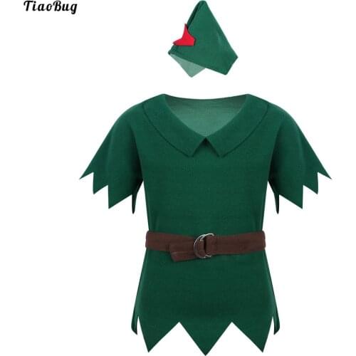 TiaoBug Kids Boys Outfit Short Sleeves T-Shirt With Hat Belt Halloween Cosplay Role Play Party Performance Costume Set
