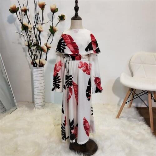 Ramadan flowers printed 3-9 years child Muslim robe dress girls full length islamic abaya prayer service clothing wq1959 factory