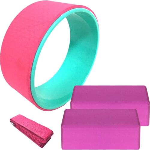 Elastic Resistance Bands Sets 4PCS Yoga Equipment Set Yoga Wheel Cotton Stretching Strap Stability EVA Blocks Pilates Exercise