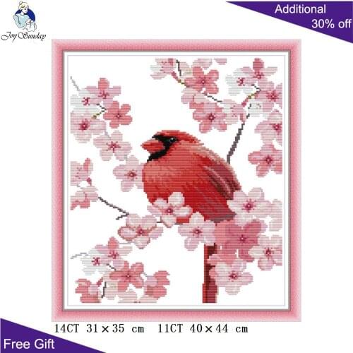 Joy Sunday Red Bird Cross Stitch DA321 14CT 11CT Counted and Stamped Home Decor Red Bird Flowers Cross Stitch kits
