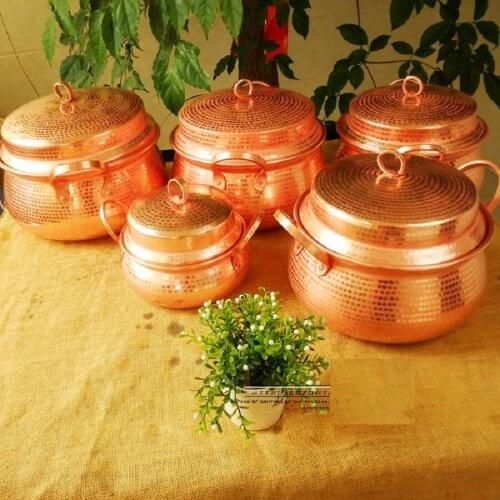 Pure Copper Double Handle Wok Stew Soup Pot With Lid Thick Handmade Induction Cooker Use Gift
