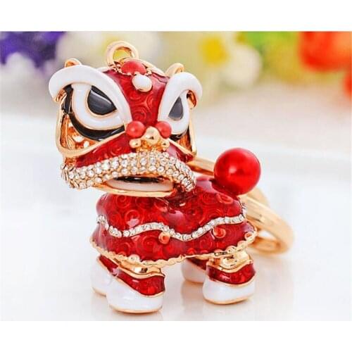 Chinese Traditional Colorful Fancy Lion Dance Keychain China Town Happy New Year Promotional Gift Purse Bag Charm Key Chain B868