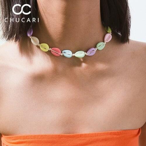 CHUCARI Natural Summer Colorful Seashell Choker Necklace Simple Bohemian Pendant Necklaces Rope Chain Jewelry for Women Gifts