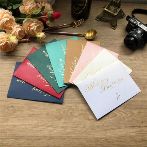 250g 135X195MM 25pc Pearl Color Paper Envelope For Invitations Gold Foil Print Wedding Card Bag Greeting Card Postcard A7