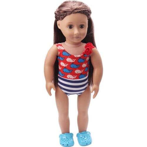 18 Inch American Doll Girls Red Dolphin Print Swimsuit Newborn Jumpsuits Baby Toys Accessories Fit 40-43 Cm Boy Dolls Gift c180