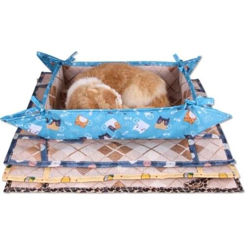 Summer Pet Cat Oxford Mats Nest Pad Dual Purpose Ice Pad Ice Silk Waterproof Cat Mats Cover Cooling Soft Swing Hammock Mat