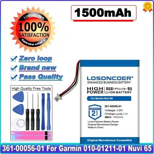 LOSONCOER High Capacity Battery 1500mAh 361-00056-01 Battery for Garmin 010-01211-01, Nuvi 65, 65LM, 65LM 6" in stock