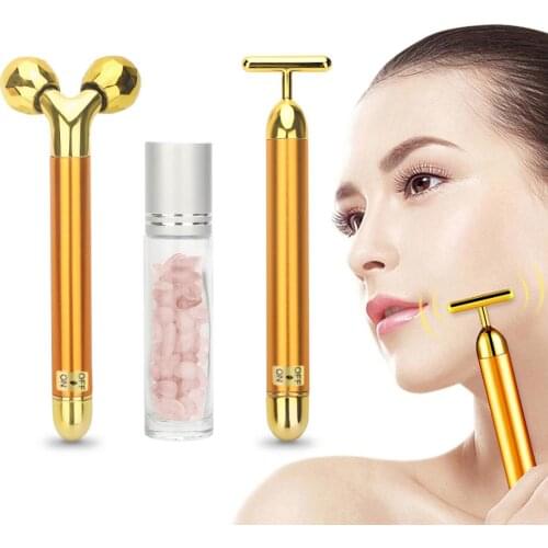 3 in 1 Roller Massager Facial Beauty Bar 24k Golden Vibrating Face Lifting Anti Wrinkle Full Body Massage Device Skin Care Tool