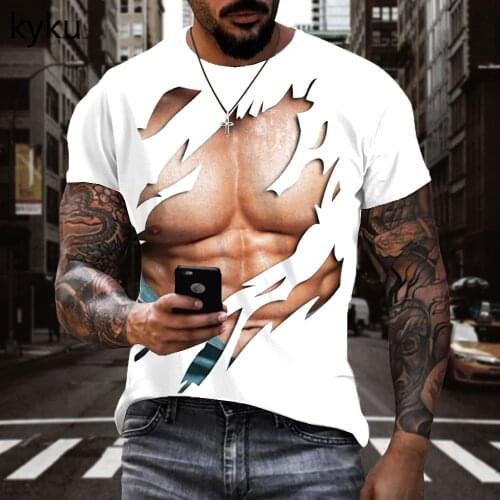KYKU Brand Muscle T shirt Men Abdominal Muscles Anime Clothes Retro Funny T shirts Harajuku Tshirts Casual Short Sleeve T shirts