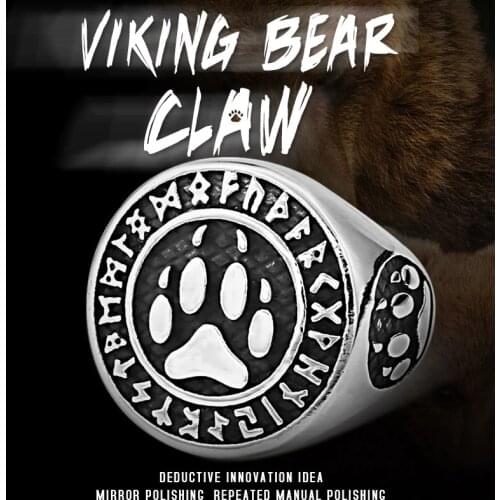Beier 316L Stainless steel nose viking men ring Bear Paw runes word Odin 's Symbol Amulet Myth scandinavian jewelry LR618