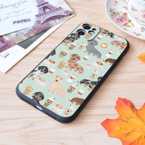 Dachshund Coffee Latte Dachsie Doxie Dog Breed Cute Pattern Print Soft Silicone Matt Case For Apple iPhone Case
