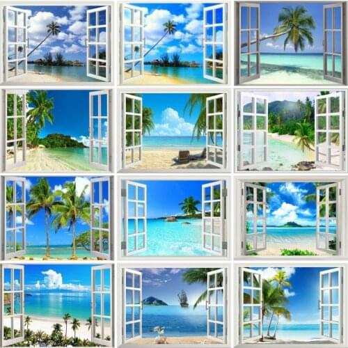 AZQSD Full Square Drill Diamond Painting Seaside Scenery Diamond Embroidery Window Cross Stitch Kits Mosaic Art Home Decoration