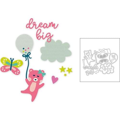 2020 New Butterfly Bear Balloon Cloud and Dream Big Word Metal Cutting Dies For Greeting Card Paper Scrapbooking Making No Stamp