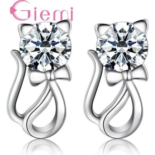 New Fashionable Lovely Animal Cats Shape Design Cubic Zirconia Best 925 Sterling Silver Earrings For Women Ladies Jewelry Gift