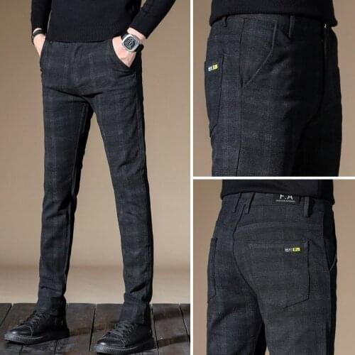 Autumn Winter Men Dress Pants Slim Fit Men Office Trousers Formal Wedding Men Classic stripe Pants Business Suit Pants