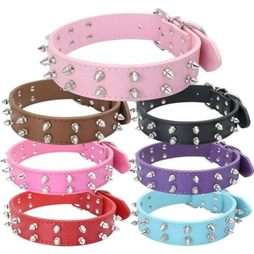 New Style Double Rows Spikes Pet Round Toe Nail Solid PU Leather Collar Pet Dog Collars 5pcs/lot