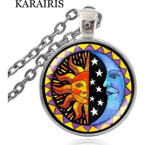 KARAIRIS Sun God & Moon Necklace Day and Night Yin Yang Pendant Galaxy Space Jewelry Universe Sweater Necklace for Women Girls