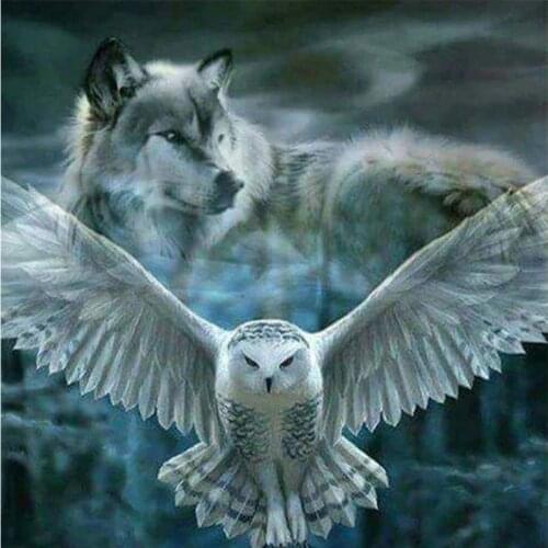 PDMDOG 5d Diamond Art Painting Kits Wolf Owl Winter Moon Needlework Diamond Embroidery Animals Mosaic Home Decoration Handicraft