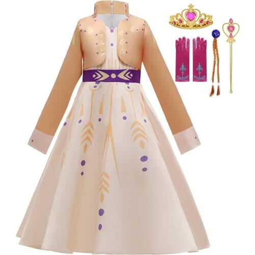Anna Dress for Girl Christmas Dress Children Party Anna Dress kids Birthday Halloween Costume Snow Queen 2 Cosplay Costume TS07