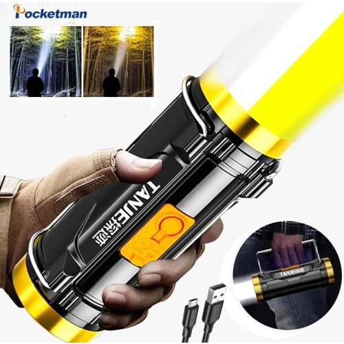 Portable Dual Light Source Flashlight Outdoor Led Spotlight Built-in Battery Lamp Hook Fishing Yellow White Light for Fishing