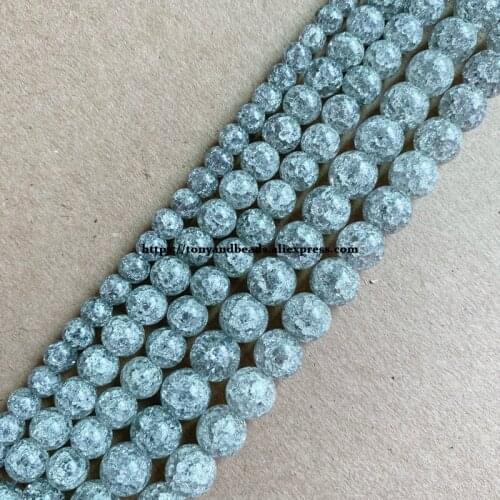 Natural Stone Light Grey Color Dyed Snow Cracked Crystal Round Loose Beads 15" 4 6 8 10 12MM Pick Size For Jewelry Making DIY