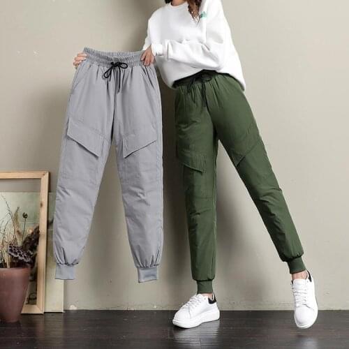 High waist Tooling Down Pants Women 2021 Winter New Fashion Plus size Casual Warm Cotton Trousers Stretch waist Female Bloomers