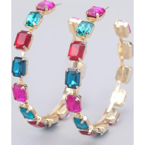 JIJIAWENHUA Fashion Trend Lady Rhinestone Hoop Earrings Dinner Party Wedding Temperament Statement Accessories Hot Sale