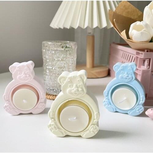 1PC INS Cute Bear Candle Plaster Holder Romantic Cute Aromatherapy Small Scented Relaxing Birthday Wedding Party Gift Home Decor
