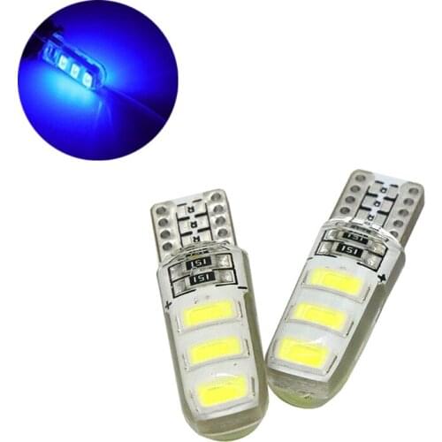 10Pcs Blue Silcone T10 W5W 5630 6SMD LED Car Bulbs For 194 168 2825 Clearance Lamps Interior Dome Door License Plate Lights 12V