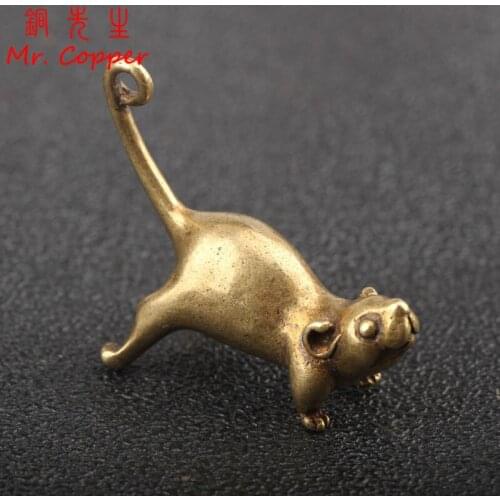 Ancient Brass Small Tea Pet Ornaments Jumping Mouse Long Tail Rat Figurines Lucky Study Desk Living Room Copper Home Decoration